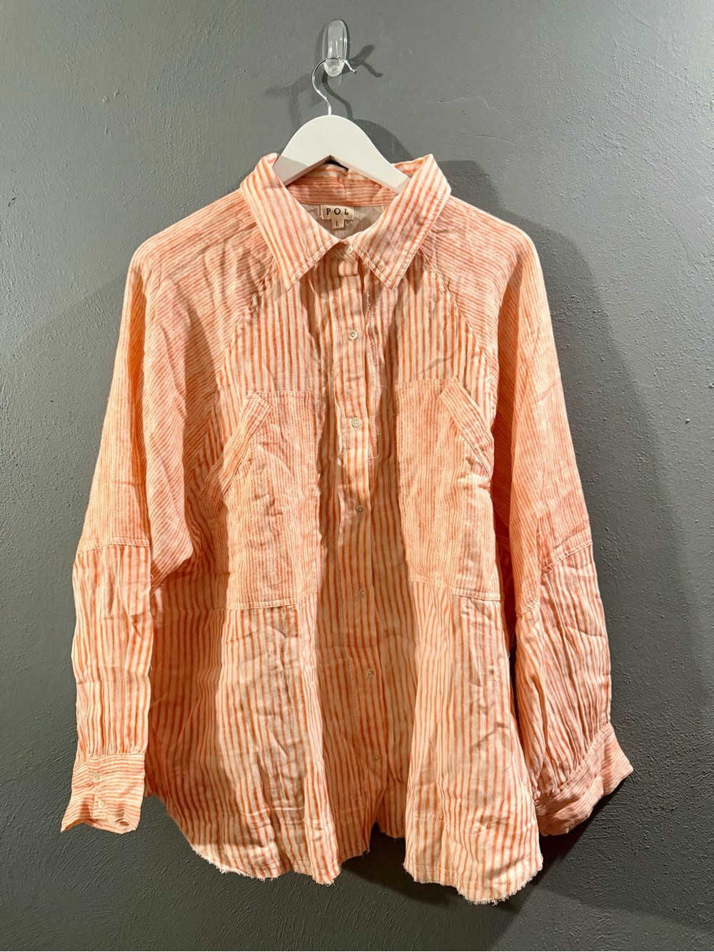 NWOT. POL Orange Striped Casual Button-Down Shirt